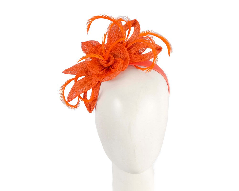 Orange sinamay flower fascinator by Max Alexander